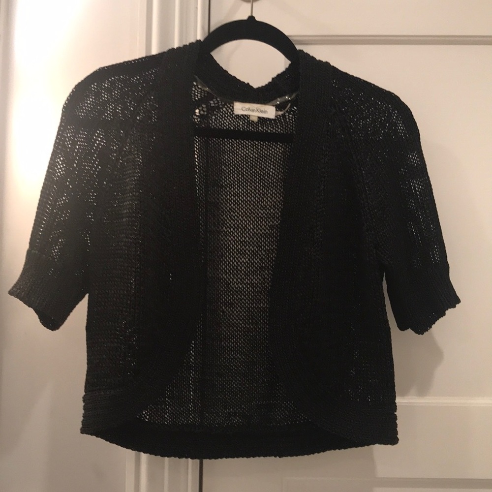 Calvin Klein Black Open Knit Short Sleeve Cardigan